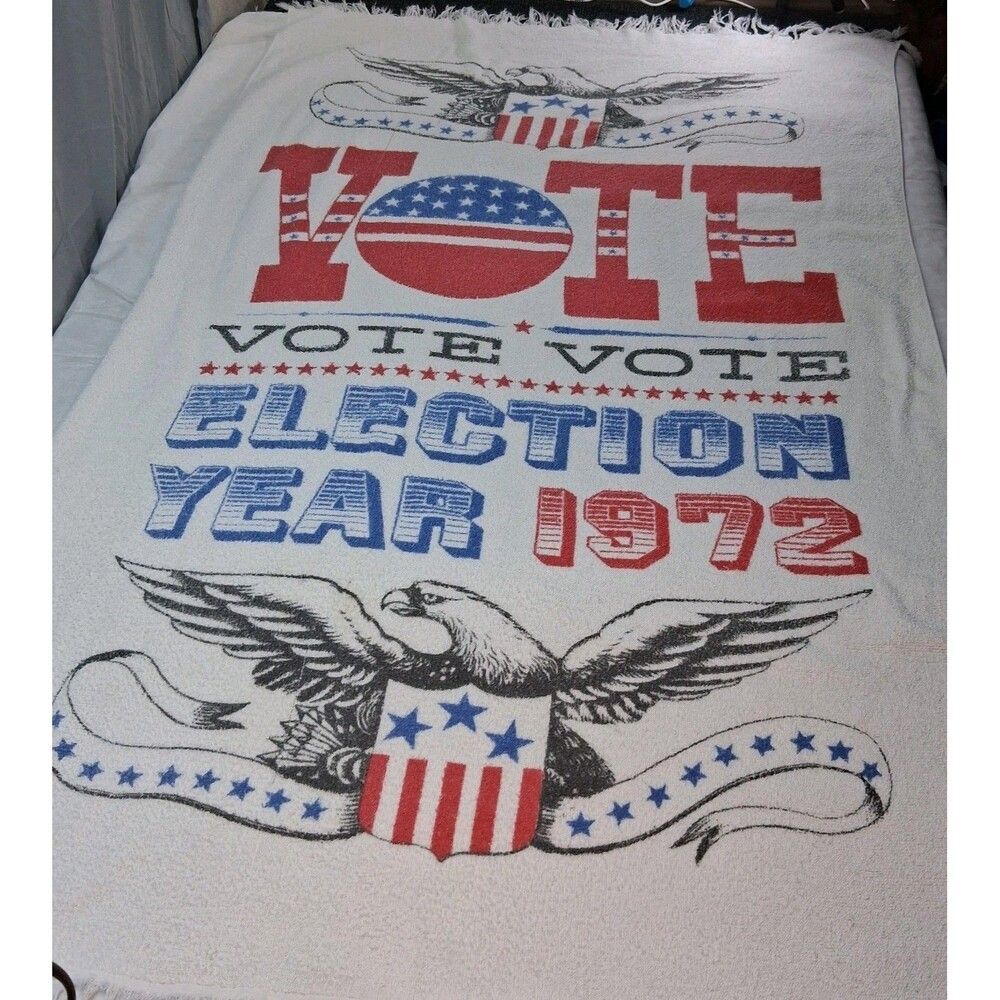 1972 VOTE Eagle Beach Towel R.A. Briggs Patriotic USA Americana Decor VTG